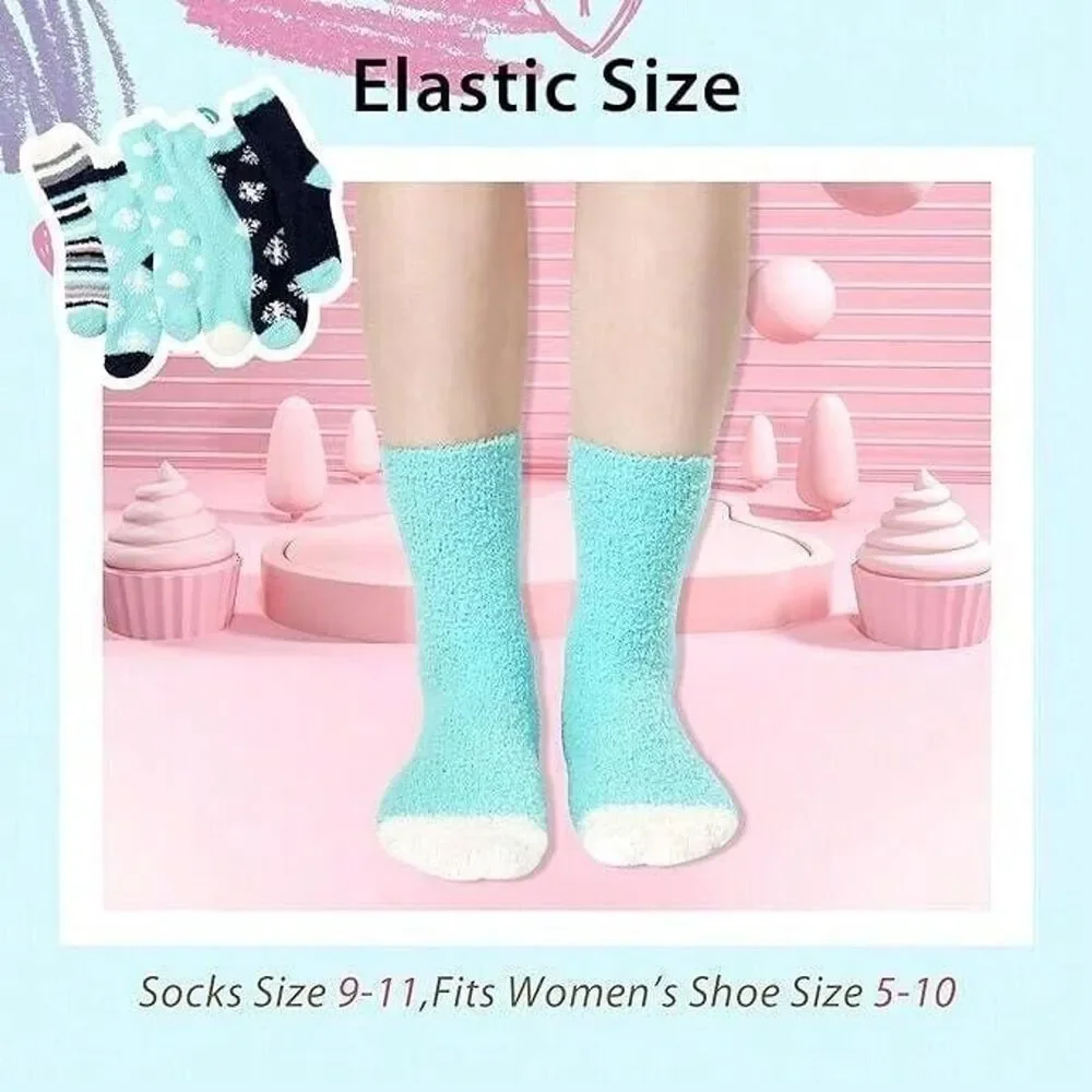 Women’s 6 Pack Fuzzy Warm Slipper Socks Soft Plush Winter Cozy Size 9-11